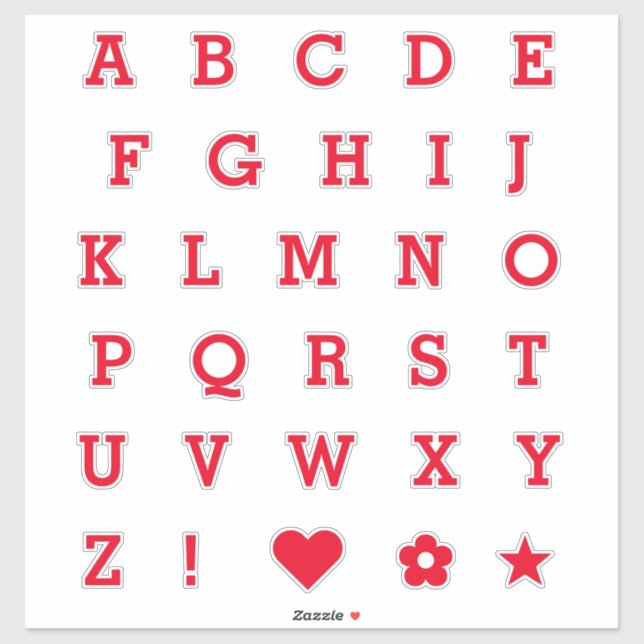 Modern Red Letters | Monogram Alphabet Stickers (Sheet)
