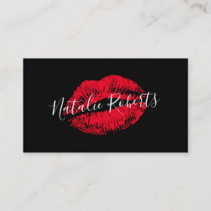 Modern Red Lipstick Kiss Signature Beauty Salon Business Card