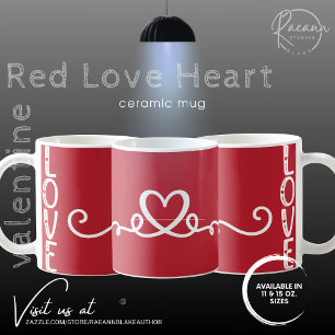 Modern Red Love Heart Valentine Ceramic Mug