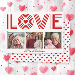Modern red LOVE Valentines Day heart photo Holiday Card