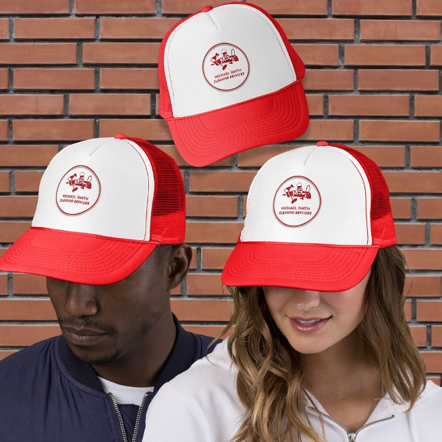 Modern Red Maid Cleaning Service Personalised Logo Trucker Hat (Creator Uploaded)