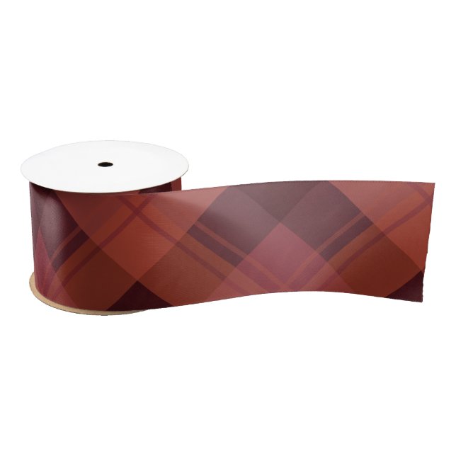 Modern Red Maroon Marsala Plaid Pattern Christmas Satin Ribbon (Spool)