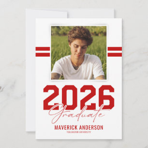 Modern Red Masculine Photo Graduation Announcement