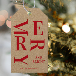 Modern Red Merry And Bright Holidays Gift Tags
