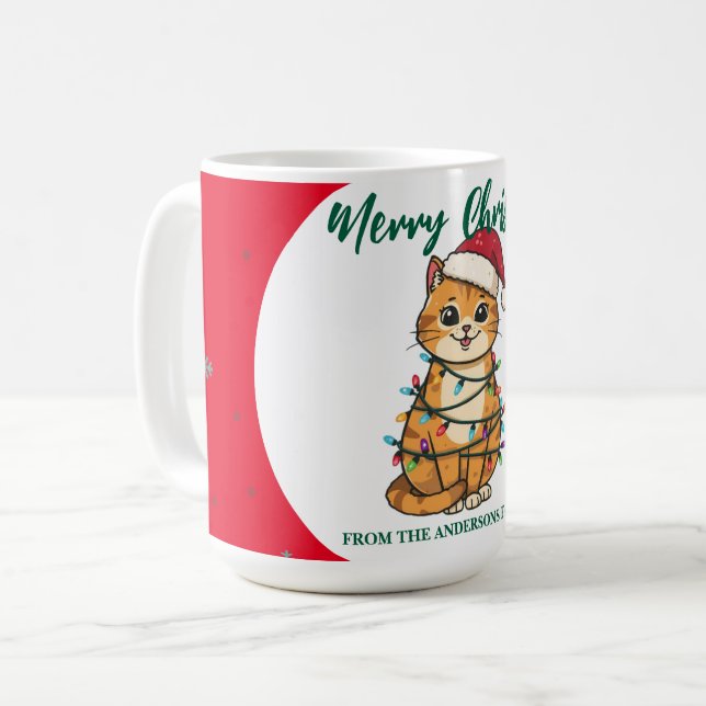 modern red merry cat snowflake christmas kitten Ca Coffee Mug (Front Left)