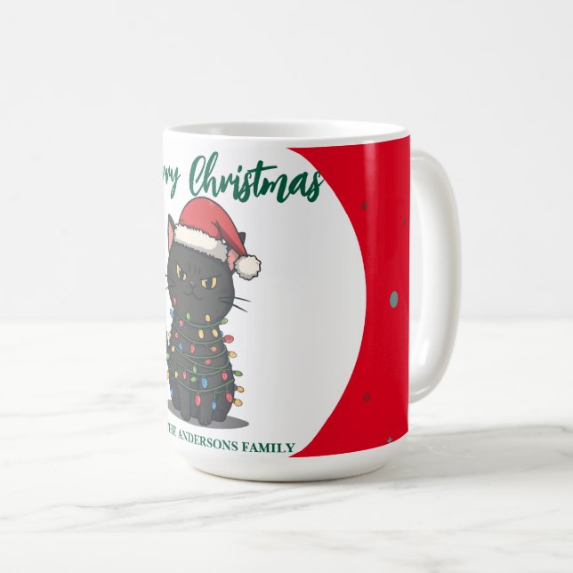 modern red merry cat snowflake christmas kitten Ca Coffee Mug (Front Right)