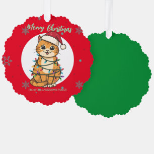 Modern red merry cat snowflake Christmas kitten Tree Decoration Card