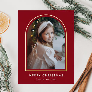 Modern Red Merry Christmas Arch Photo Foil Holiday Postcard