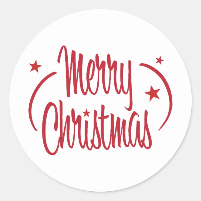 Modern Red Merry Christmas Classic Round Sticker (Front)
