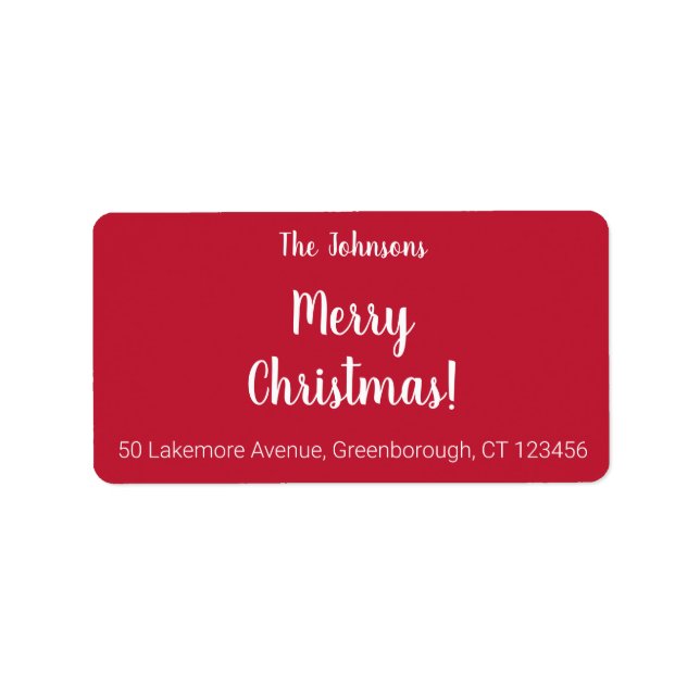 Modern Red Merry Christmas Family Name Address Label (Front)