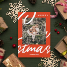 Modern Red Merry Christmas Family Photo Holiday