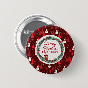 Modern red merry christmas holiday 6 cm round badge