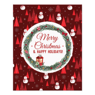 Modern red merry christmas holiday photo print