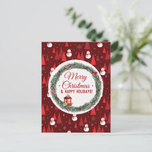 Modern red merry christmas holiday postcard