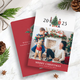 Modern Red Merry Christmas Photo Holiday Card