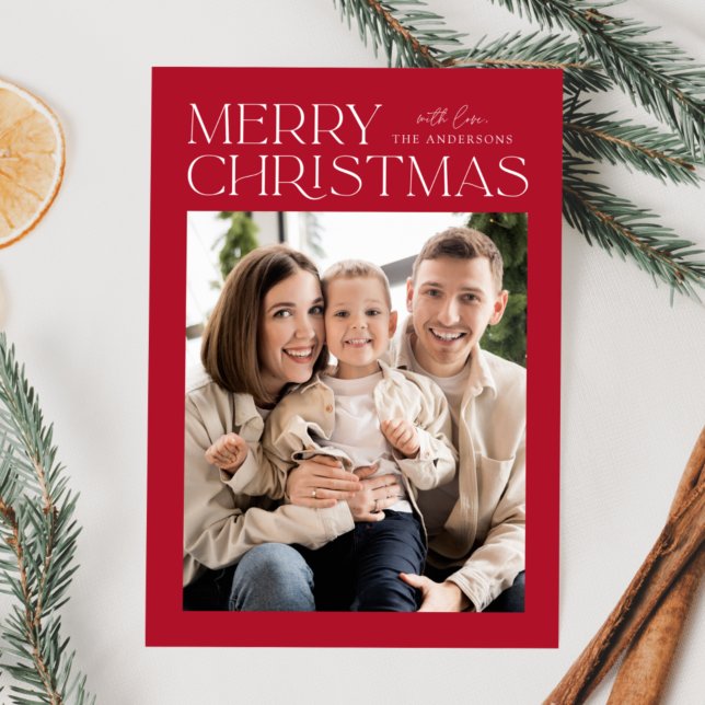 Modern Red Merry Christmas Photo Holiday Card (Creator Uploaded)