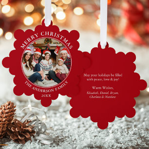 Modern Red Merry Christmas Photo Tree Decoration Card