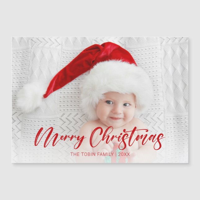 Modern Red Merry Christmas Script Photo (Front)