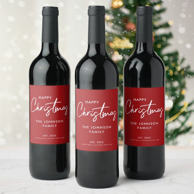 Modern Red Merry Christmas Wine Label (Creator Uploaded)