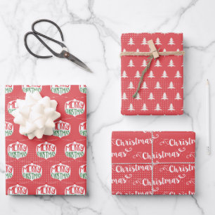 Modern Red Merry Christmas Wrapping Paper Sheet