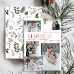 Modern Red Merry & Married Photo Newlywed Holiday Card<br><div class="desc">Introducing our stunning new Modern Red Merry & Married 5 Photo Newlywed Holiday Card: a modern design featuring elegant typography and five cherished wedding photos, in festive red and white. The minimalistic front is complemented by a warm, festive watercolor botanical pattern on the back, showcasing greenery, eucalyptus, pine cones and...</div>