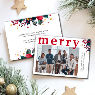 Modern Red Merry Photo Business Holiday Card