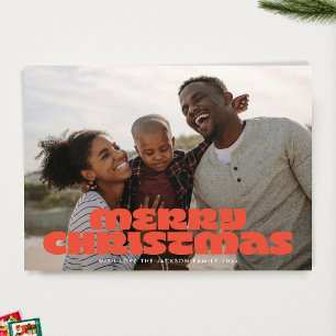 MODERN RED Merry Typography retro Photo chistmas Holiday Card
