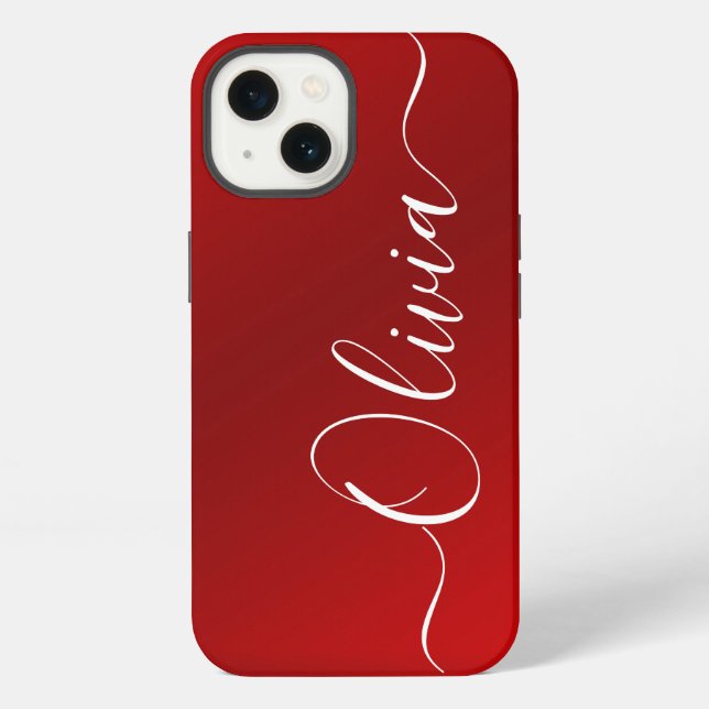  Modern Red Metallic Custom Name iPhone Case (Back)