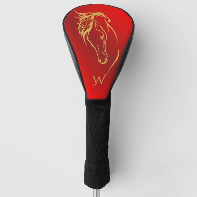 Modern Red Metallic Horse Head Monogram Initial Golf Head Cover (Front)