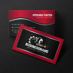 Modern Red Metallic Welding Fabricator Contractor  Business Card