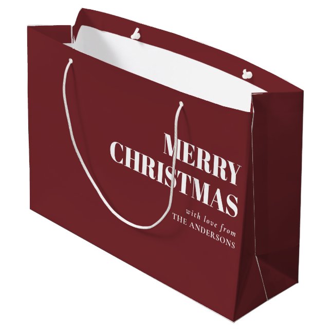 Modern Red Minimal Contemporary Merry Christmas Large Gift Bag (Back Angled)