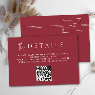 Modern Red Minimal Monogram QR Code Details Enclosure Card