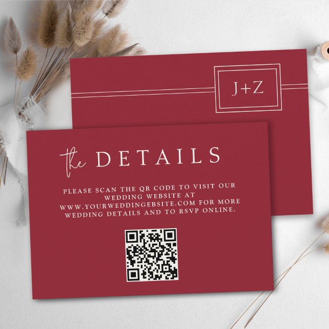 Modern Red Minimal Monogram QR Code Details Enclosure Card (Creator Uploaded)