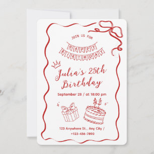 Modern Red Minimalist 25th Birthday Party Invitation