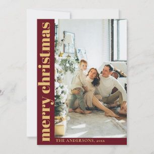 Modern Red Minimalist Merry Christmas Photo Holiday Card