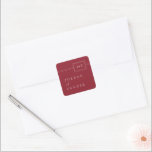 Modern Red Minimalist Monogram Wedding Square Sticker<br><div class="desc">With simple minimalist styling and contemporary flair, this wedding sticker design features the bride and groom's monogram initials in a horizontal frame along the top right side of the design. The text template also includes the bride and groom's first names in prominent elegant text. This sticker coordinates with a wedding...</div>