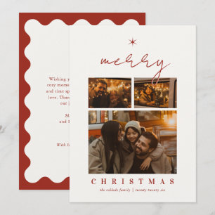 Modern Red Minimalist Typography Photo Christmas Holiday Card