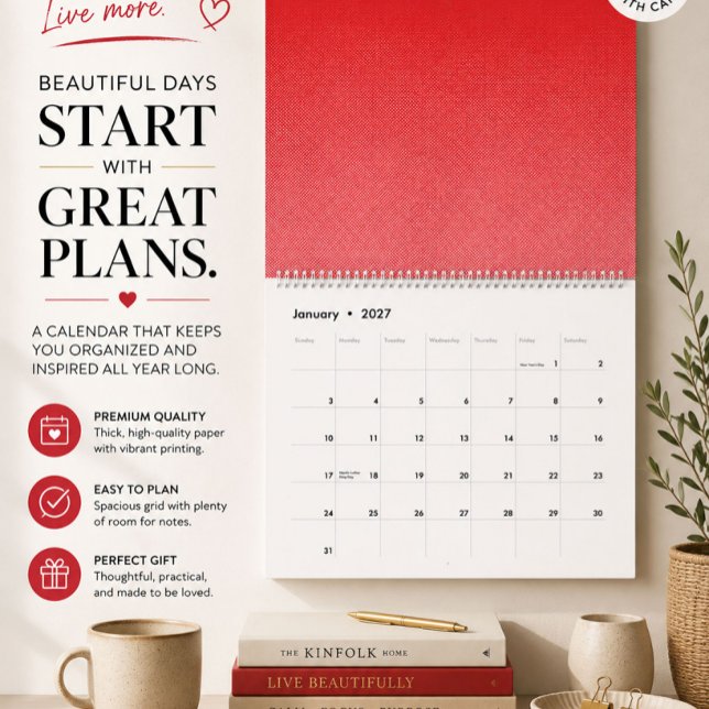 Modern Red Minimalist Wall Calendar (Creator Uploaded)