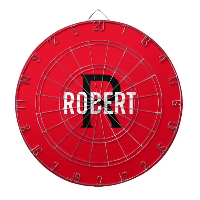 Modern red monogram name dart board (Front)