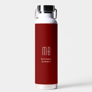 Modern Red Monogram Water Bottle