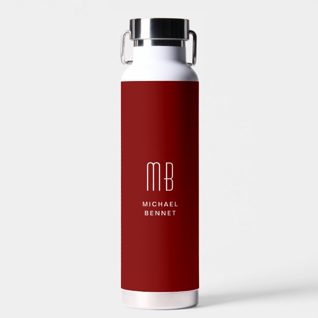 Modern Red Monogram  Water Bottle (Front)