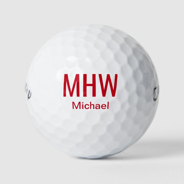 Modern Red Monogrammed Golf Balls (Front)