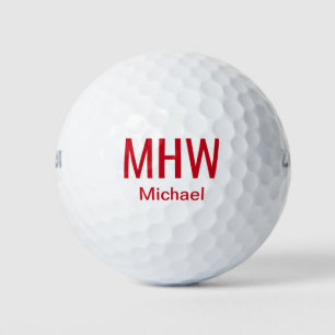 Modern Red Monogrammed Golf Balls