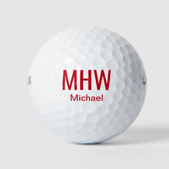Modern Red Monogrammed Golf Balls (Front)