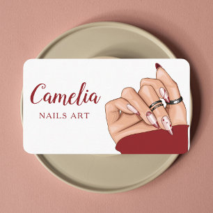 Modern Red Nail Artist Salon Qr Code Business Card