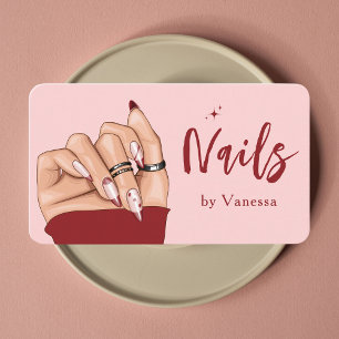 Modern Red Nail Technician Blush Nails Art Salon Business Card