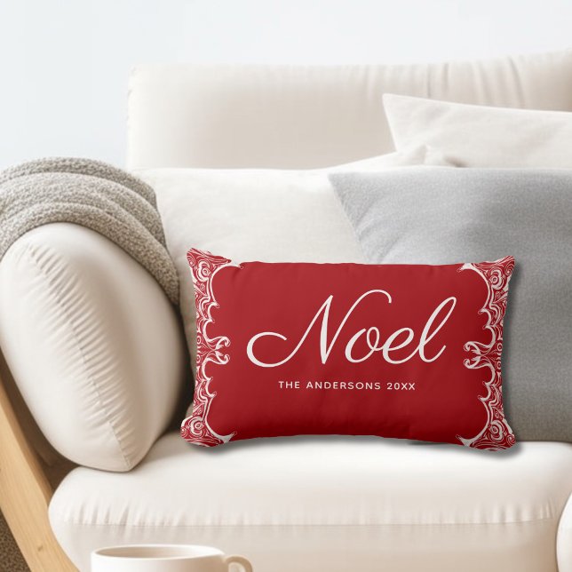 Modern Red Noel Christmas Personalised Lumbar Cushion (Creator Uploaded)