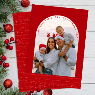 Modern Red Nordic Arch Photo Christmas Card