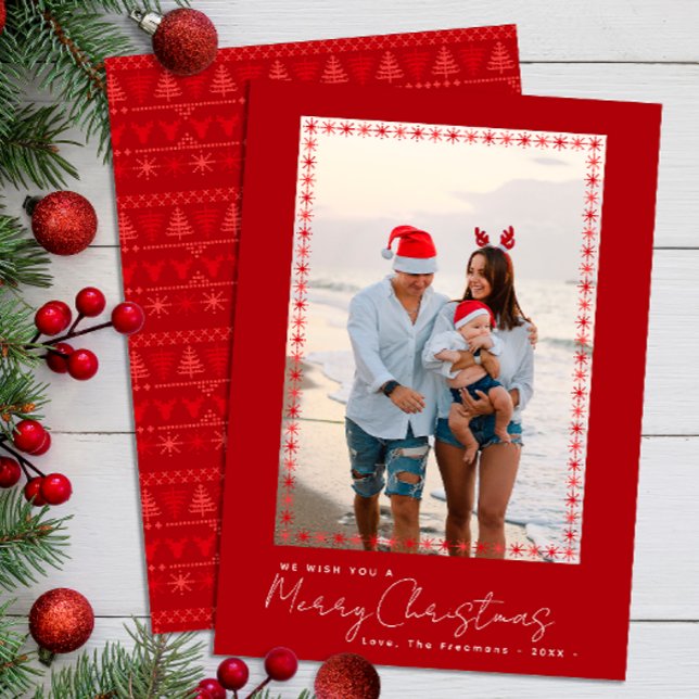 Modern Red Nordic Christmas Holiday Card (Simple Red Christmas Card)