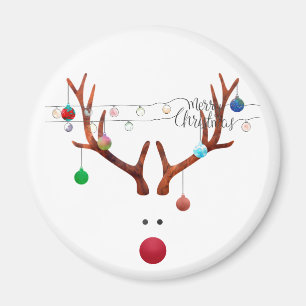 Modern Red Nosed Reindeer Colourful Lights Magnet